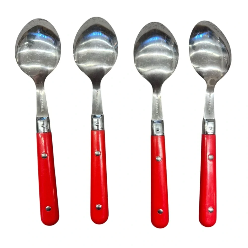 Washington Forge Mardi Gras‎ Red Handle Stainless Steel Soup Spoon Set of 4